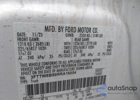 2024 Ford Maverick Xl z USA, uszkodzony, nr VIN 3FTTW8B99RRA16054